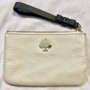 Womens Kate Spade Pebble Leather Wristlet Wallet Large White & Black